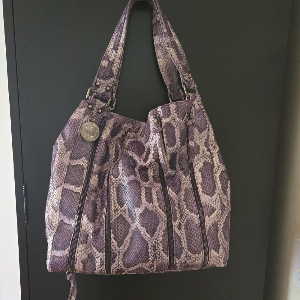 STUART WEITZMAN Purple Snake Skin Hobo Bag